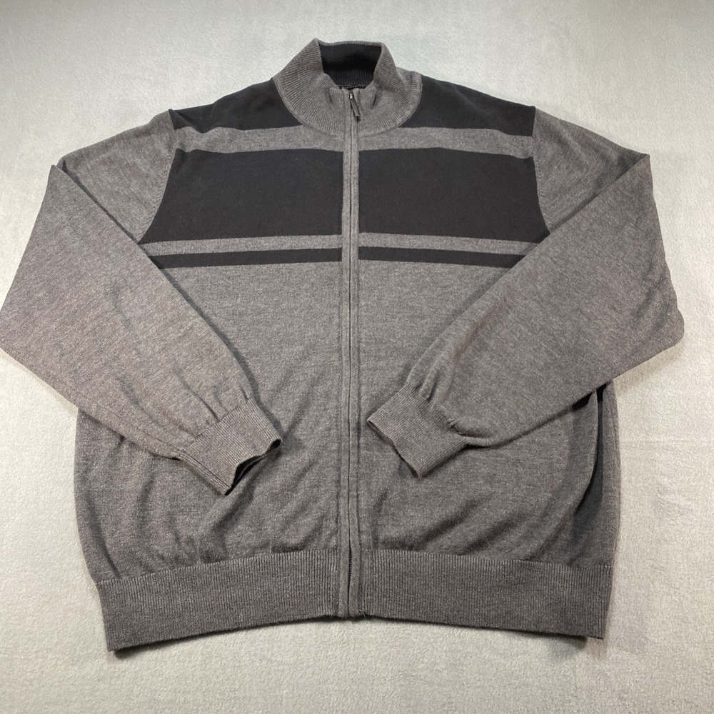 Van Heusen Mens Zip Up‎ Cardigan Gray and Black Size Large